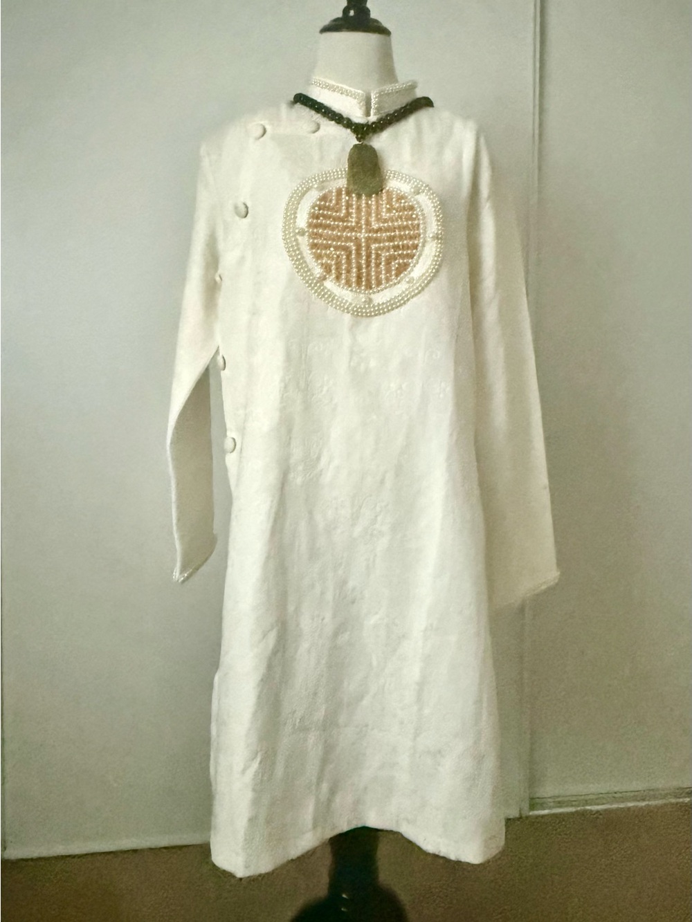 Women's and Men's White Embroidered Traditional Vietnamese men's *áo dài*